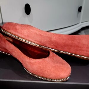Donald J. Pliner Coral Suede Flats with Rhinestone Trim